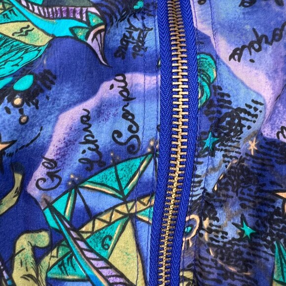 Studio Sportif Silk Jacket Purple Blue Astrological Print Vintage 80s Size L - Picture 3 of 8